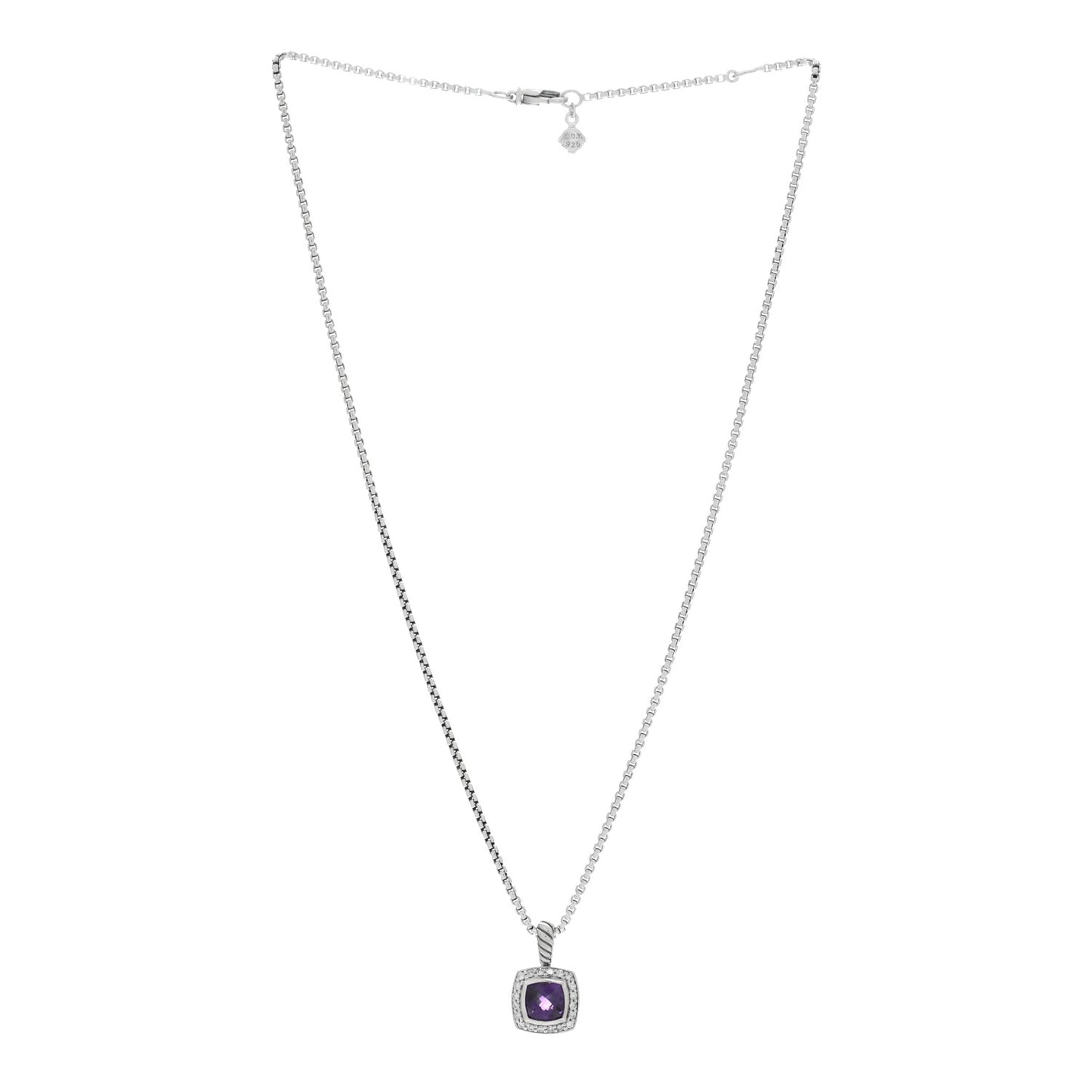 Sterling Silver Diamond Amethyst 7mm Petite Albion Pendant Necklace