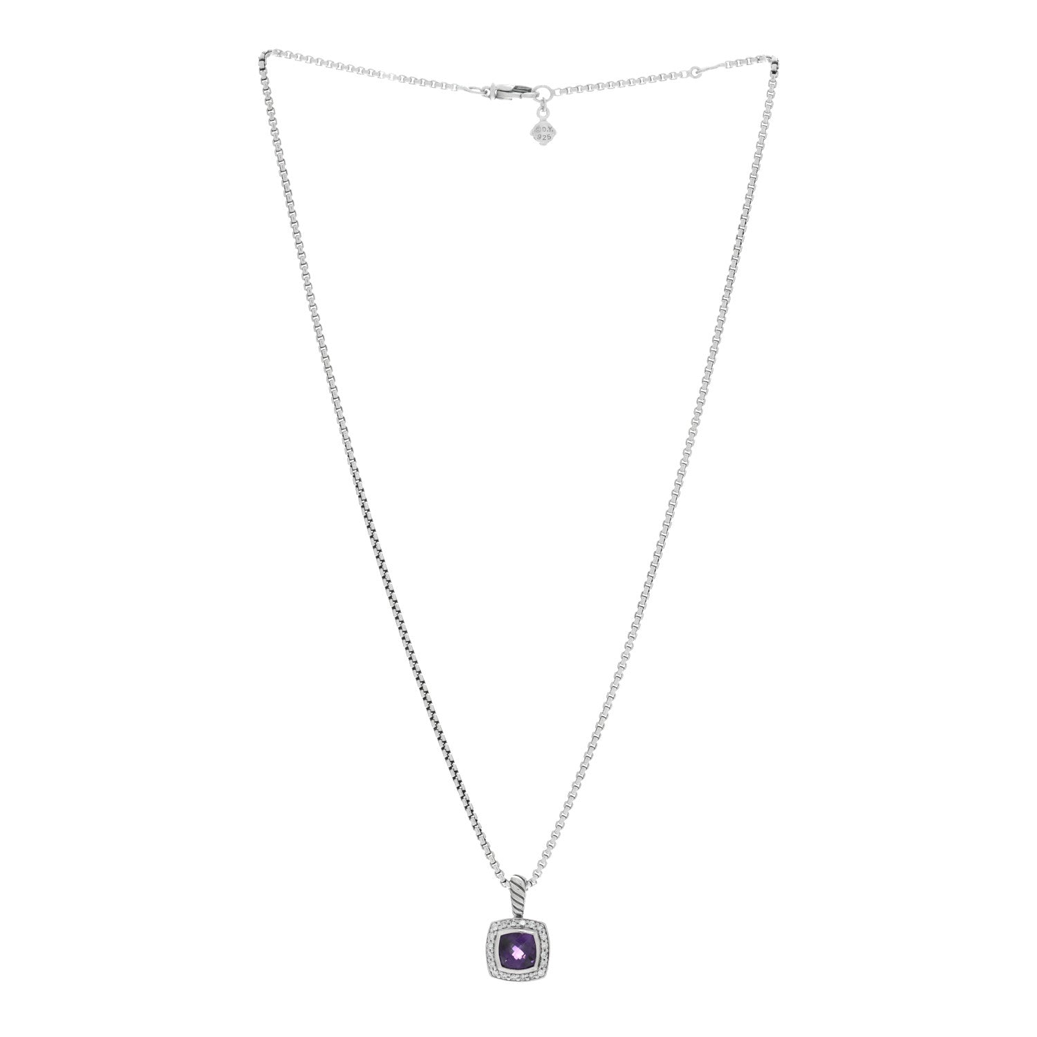 David Yurman Sterling Silver Diamond Amethyst 7mm Petite Albion Pendant Necklace 3 of 4