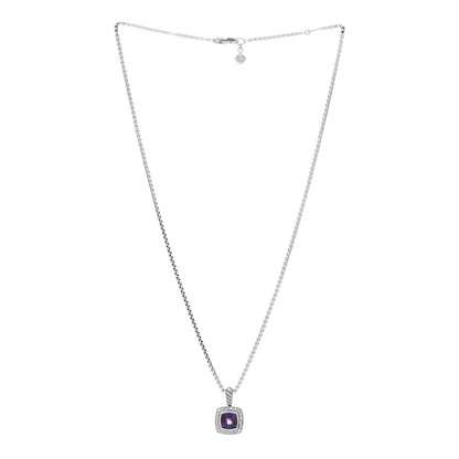 David Yurman Sterling Silver Diamond Amethyst 7mm Petite Albion Pendant Necklace 3 of 4