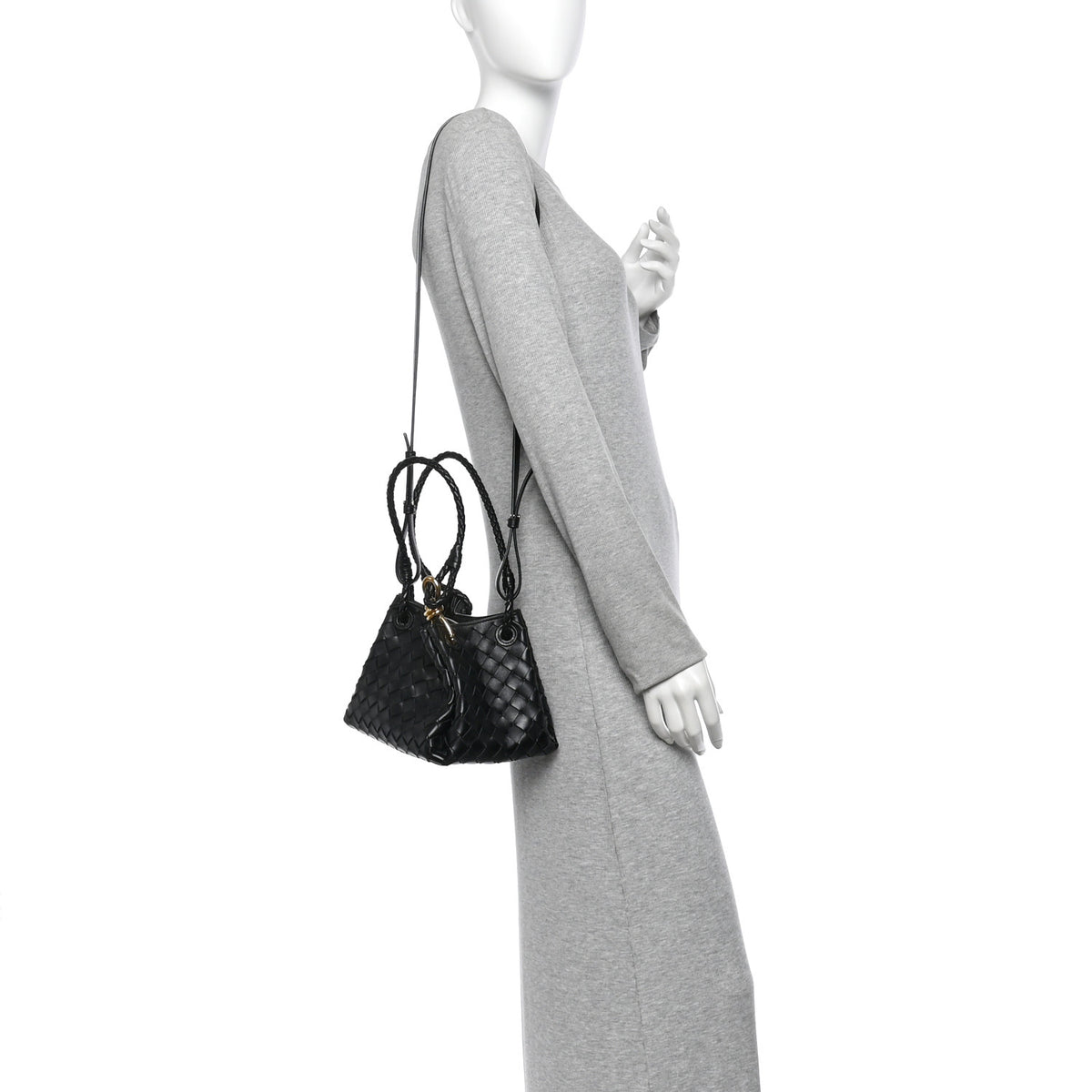 Nappa Intrecciato Small Parachute Shoulder Bag Black
