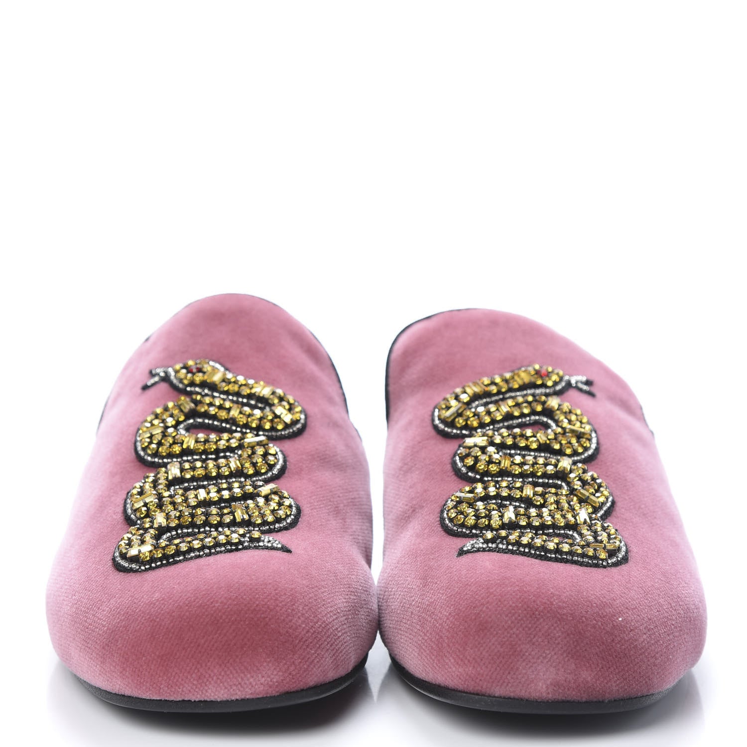 Gucci Velvet Crystal Snake Embroidered Womens Slippers 35 Tibet Red Black 2 of 9