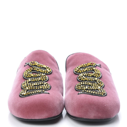 Gucci Velvet Crystal Snake Embroidered Womens Slippers 35 Tibet Red Black 2 of 9