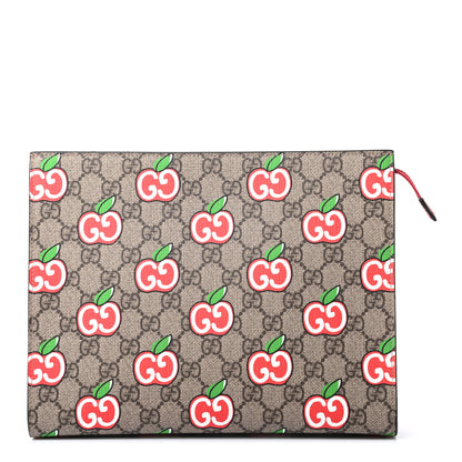 Gucci GG Supreme Monogram Apple Large Cosmetic Case Beige Multicolor Lobster Red 1 of 7