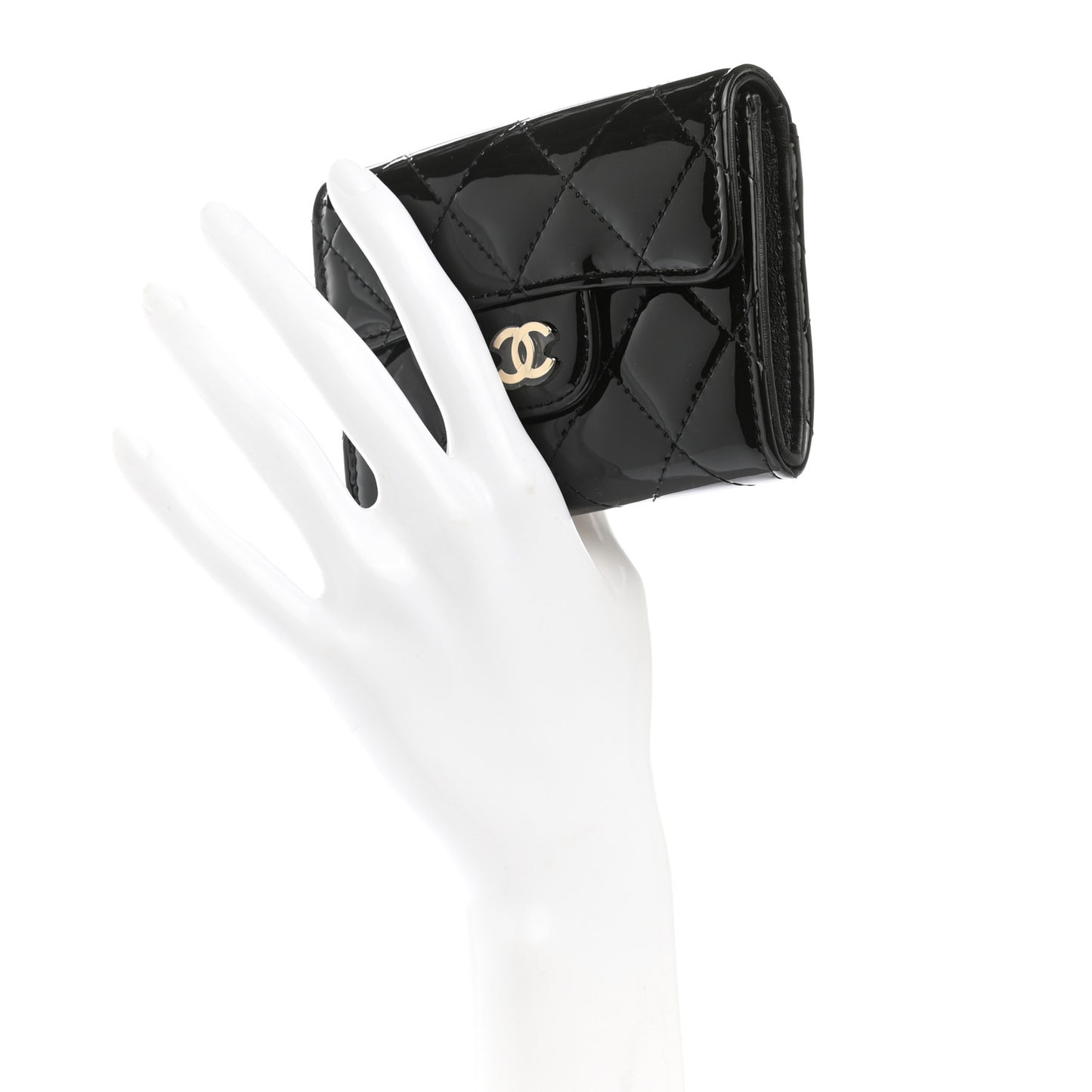 Patent Quilted Flap Card Holder Wallet Black