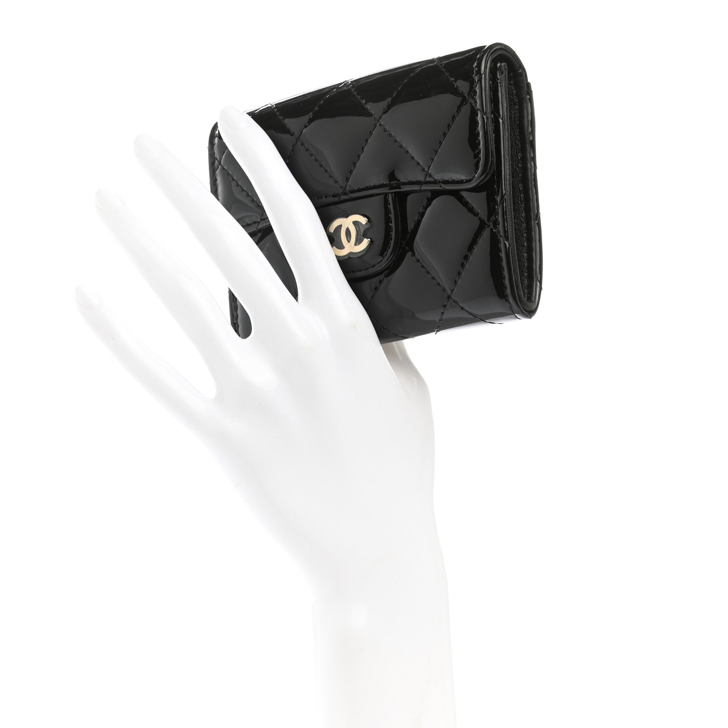 Chanel Patent Quilted Flap Card Holder Wallet Black 2 of 8