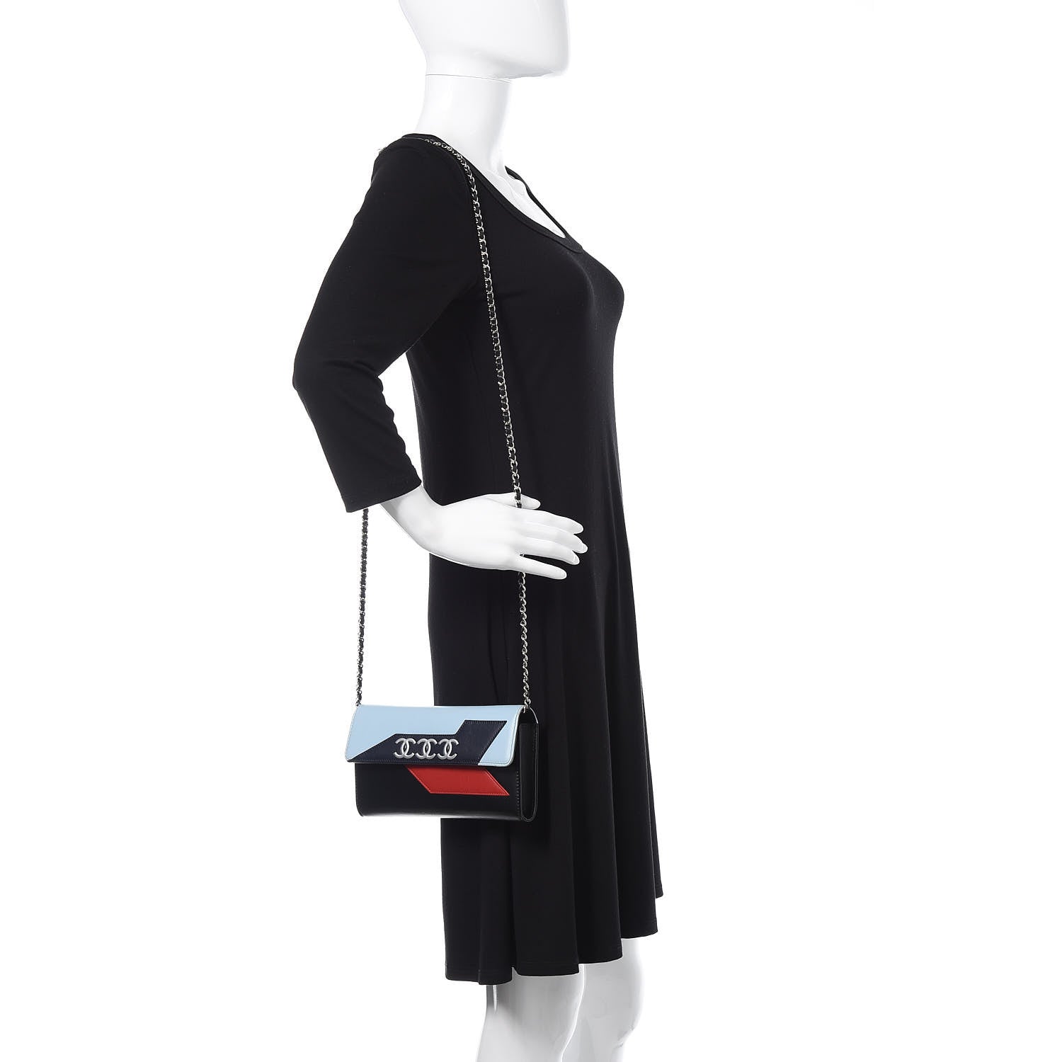 Chanel Lambskin Airlines Wallet On Chain WOC Blue Black Red 2 of 13