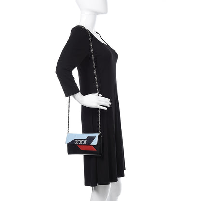 Chanel Lambskin Airlines Wallet On Chain WOC Blue Black Red 2 of 13