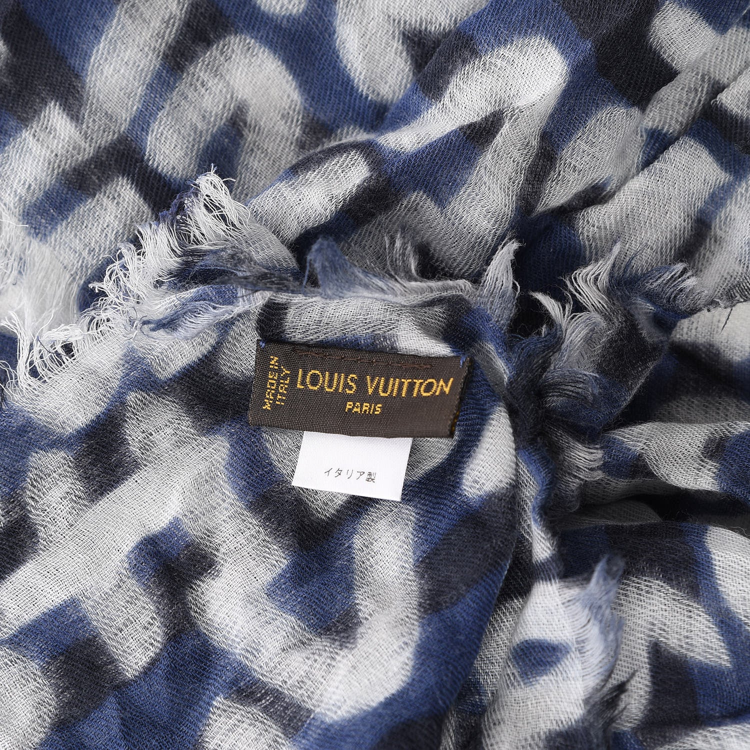 Louis Vuitton Wool Cotton Graffiti Etole Stole Blue 4 of 4