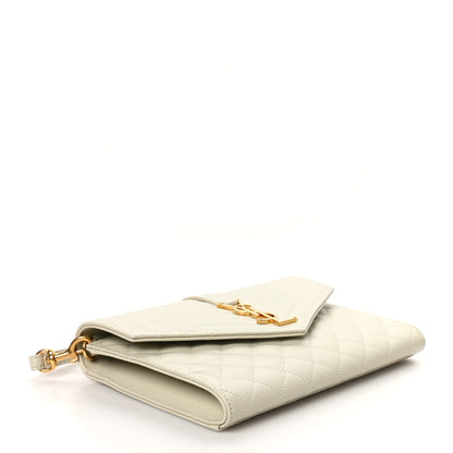 Saint Laurent Grain De Poudre Textured Mixed Matelasse Triquilt Monogram Clutch Blanc Vintage 4 of 9
