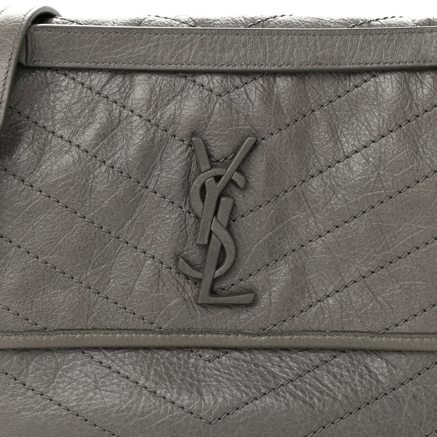 Crinkled Calfskin Matelasse Monogram Medium Niki Chain Satchel Fog