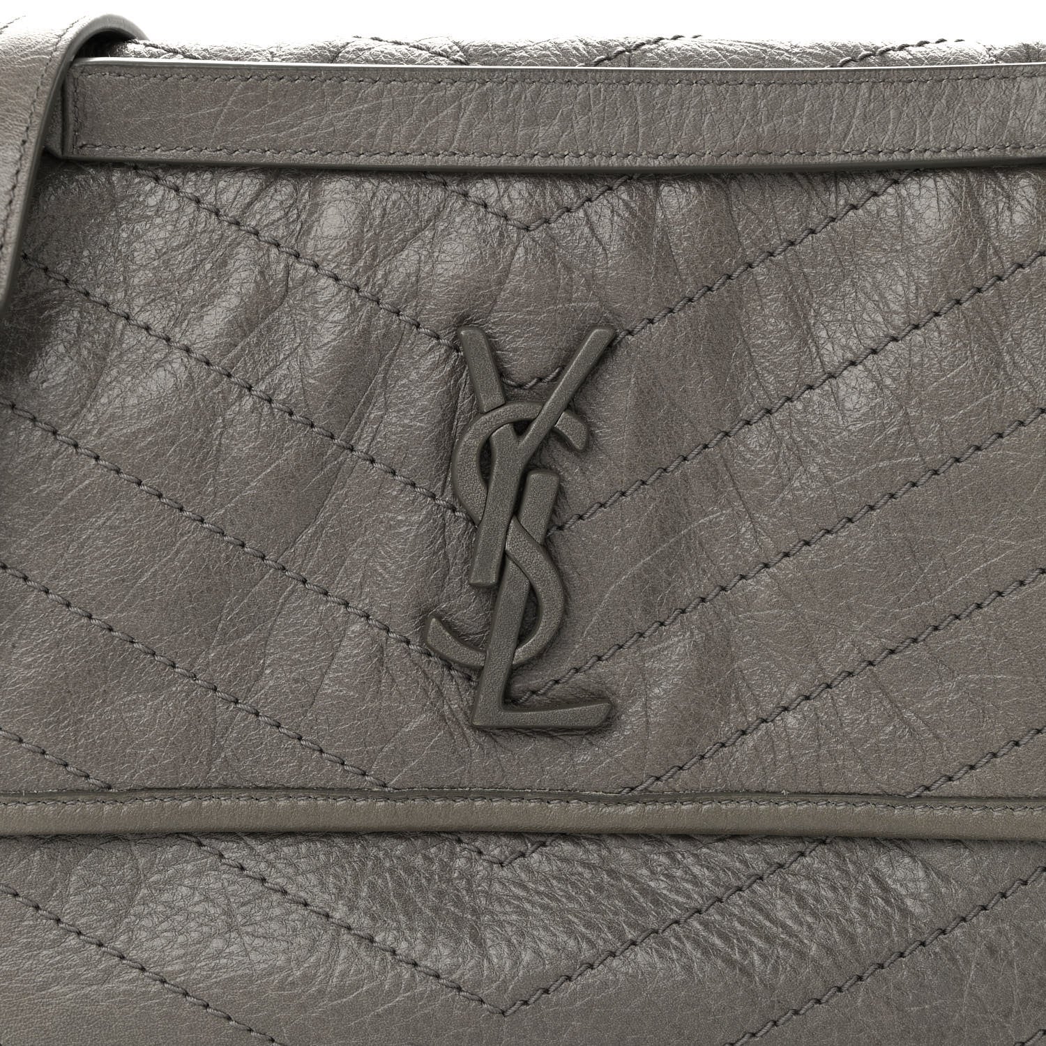 Saint Laurent Crinkled Calfskin Matelasse Monogram Medium Niki Chain Satchel Fog 7 of 9