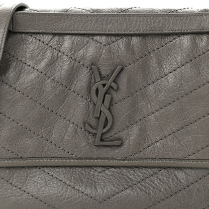 Saint Laurent Crinkled Calfskin Matelasse Monogram Medium Niki Chain Satchel Fog 7 of 9