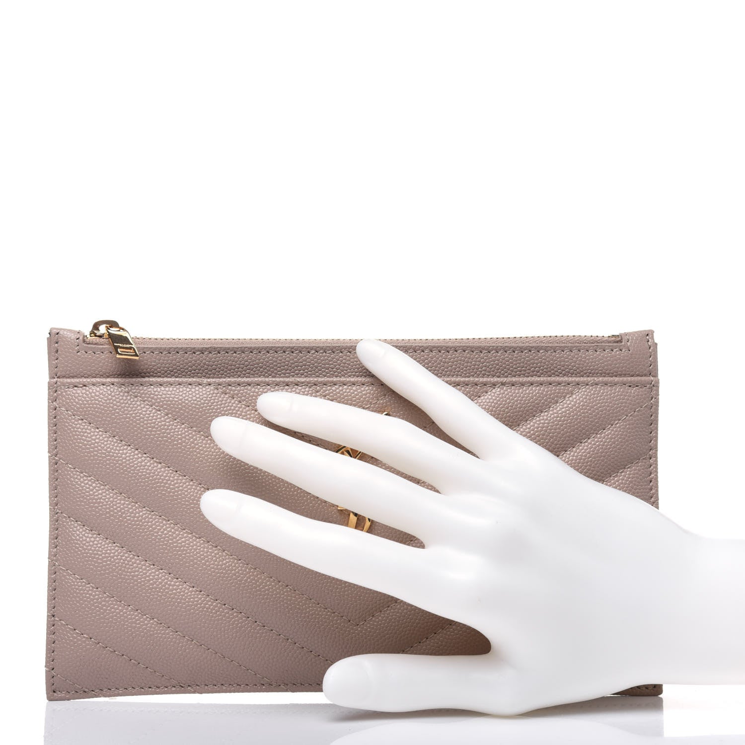 Saint Laurent Grain De Poudre Chevron Monogram Bill Pouch Dark Beige 2 of 11