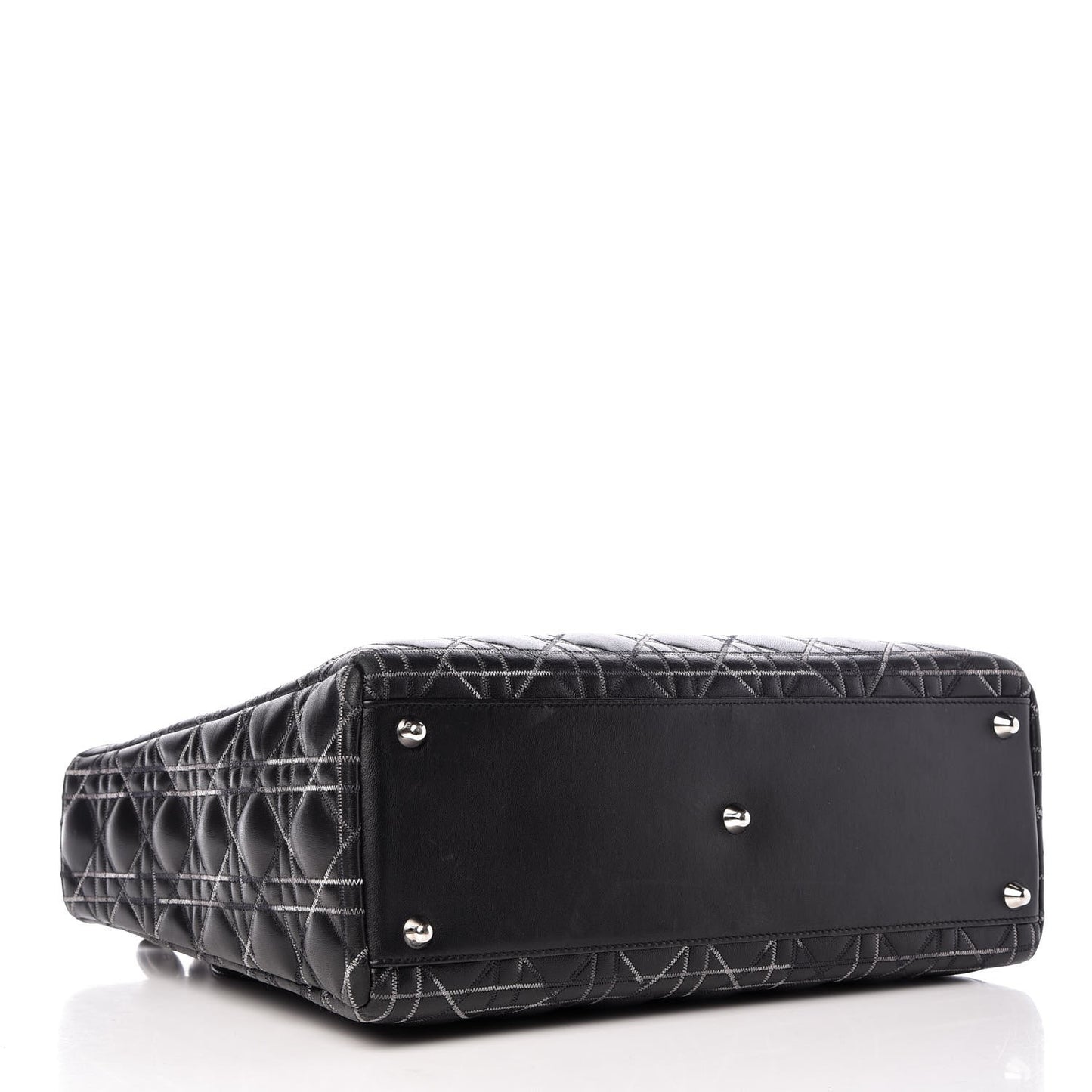 Lambskin Stitched Large Lady Dior Black