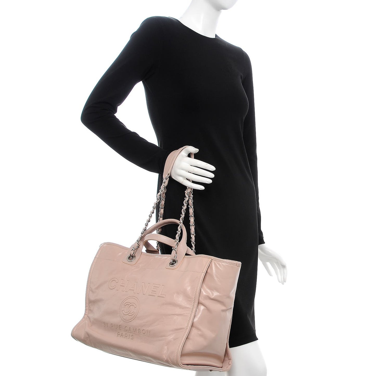 Glazed Calfskin Large Deauville Tote Light Pink