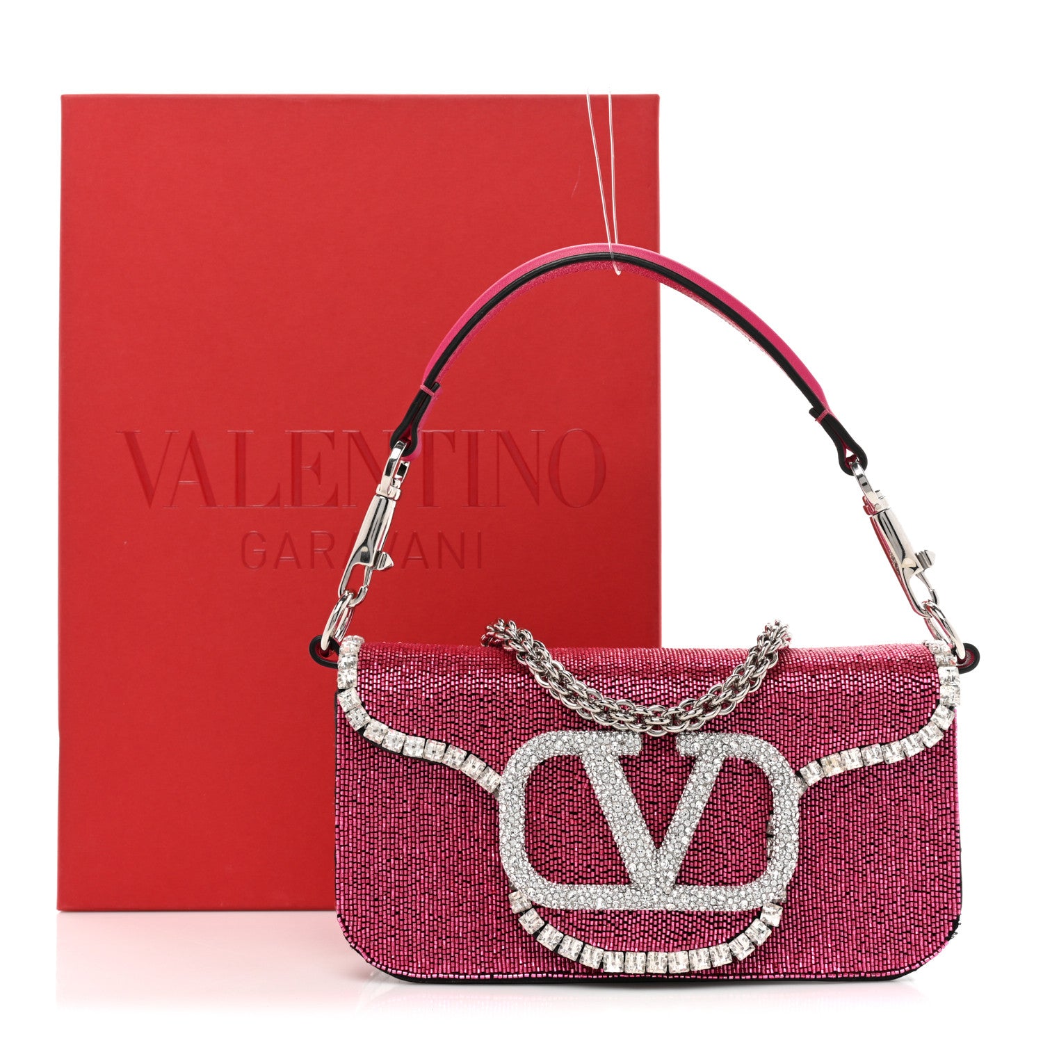 Valentino Garavani Swarovski Crystal Embroidered Vlogo Small Loco Shoulder Bag Crystal Magenta Silver 11 of 11