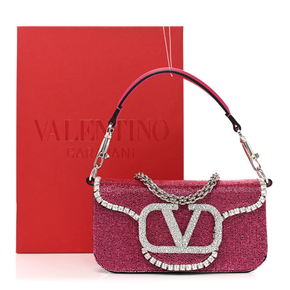 Valentino Garavani Swarovski Crystal Embroidered Vlogo Small Loco Shoulder Bag Crystal Magenta Silver 11 of 11