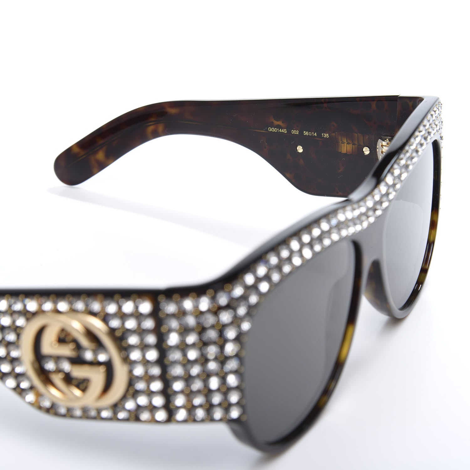 Gucci Acetate Crystal Oversize Hollywood Forever Sunglasses GG0144S Tortoiseshell 6 of 7
