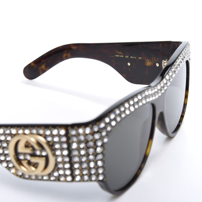 Gucci Acetate Crystal Oversize Hollywood Forever Sunglasses GG0144S Tortoiseshell 6 of 7
