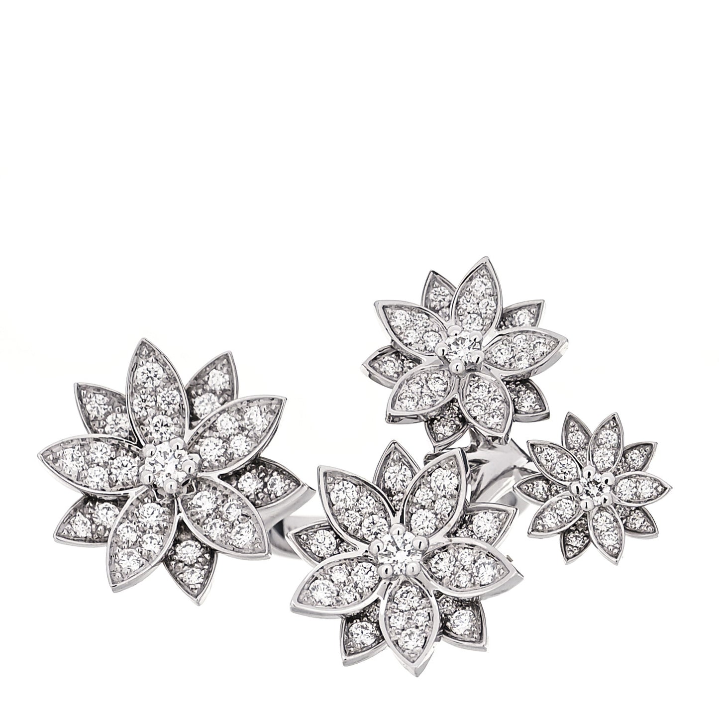 18K White Gold Diamond Lotus Between The Finger 4 Flowers Ring 48 4.5