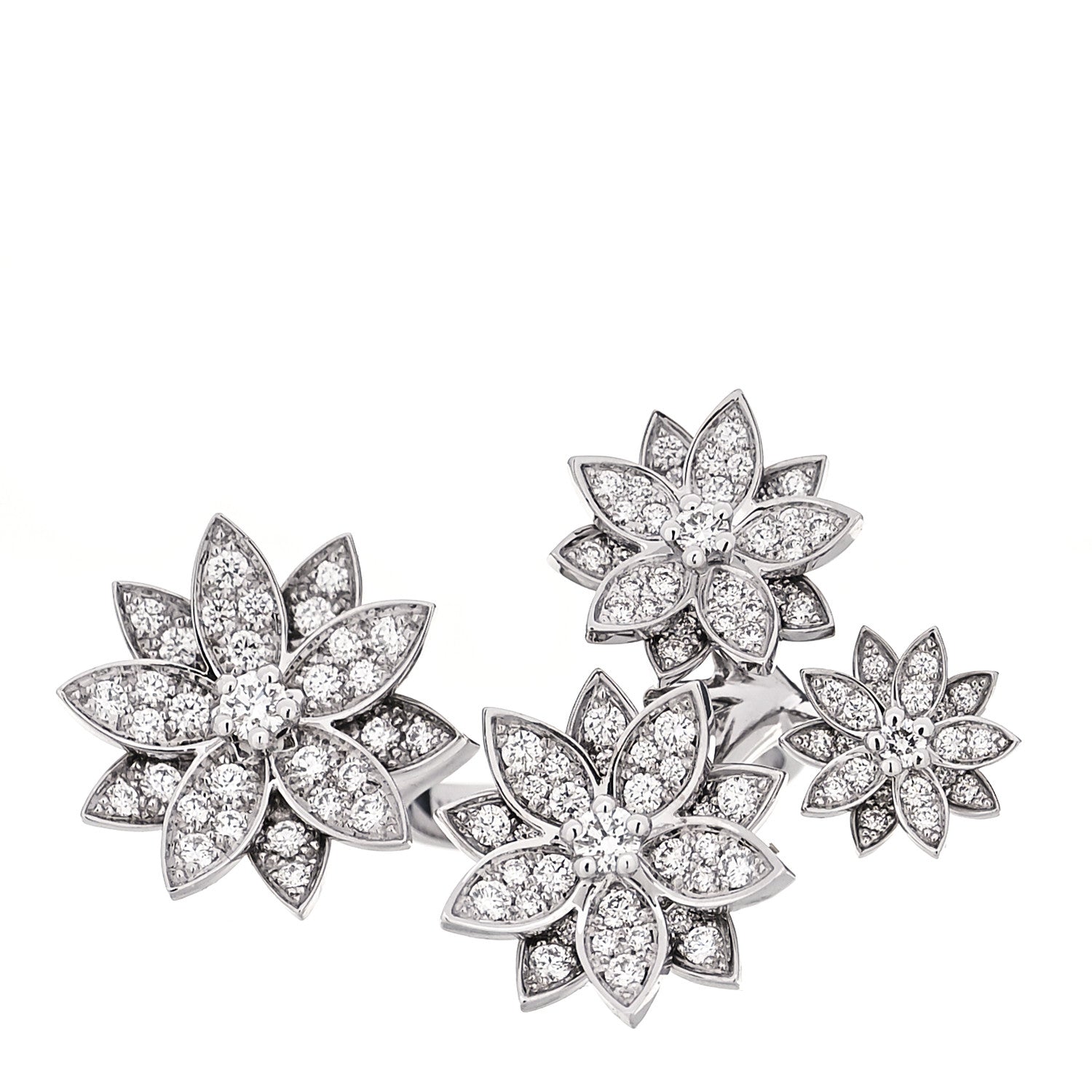 Van Cleef & Arpels 18K White Gold Diamond Lotus Between The Finger 4 Flowers Ring 48 4.5 1 of 5
