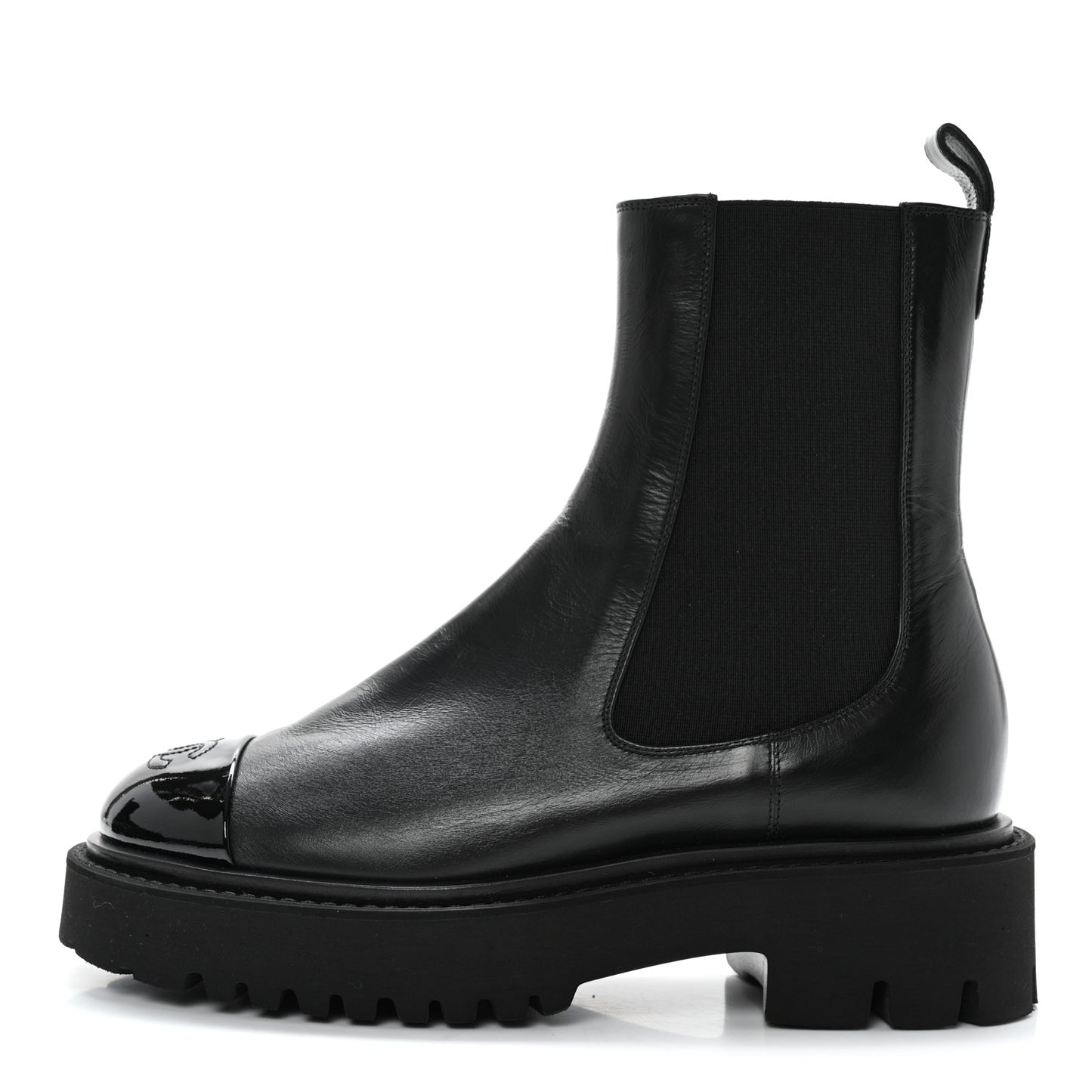 Crumpled Calfskin Patent Cap Toe Short Boots 37 Black