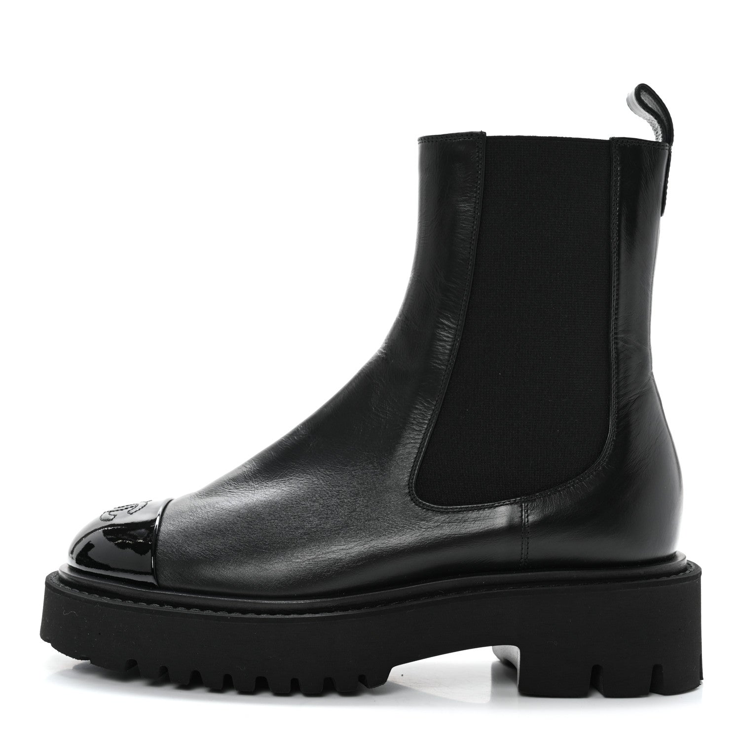 Chanel Crumpled Calfskin Patent Cap Toe Short Boots 37 Black 1 of 9