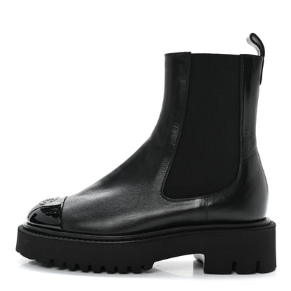 Chanel Crumpled Calfskin Patent Cap Toe Short Boots 37 Black 1 of 9