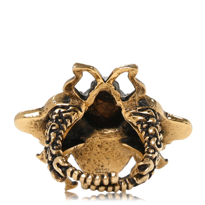 Gucci Metal Crystal Pearl Bee Multifinger Ring 56/7.5 M Aged Gold 3 of 5