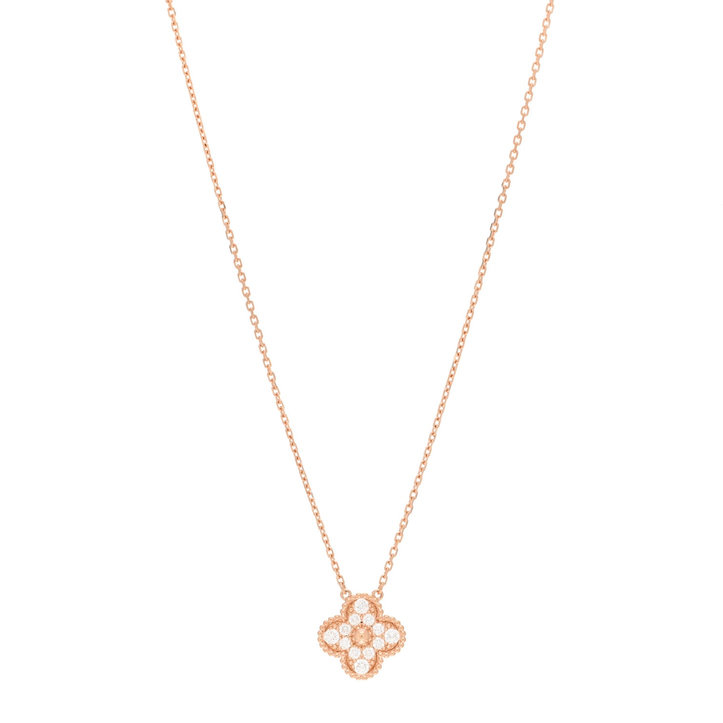 18K Rose Gold Diamond Vintage Alhambra Pendant Necklace