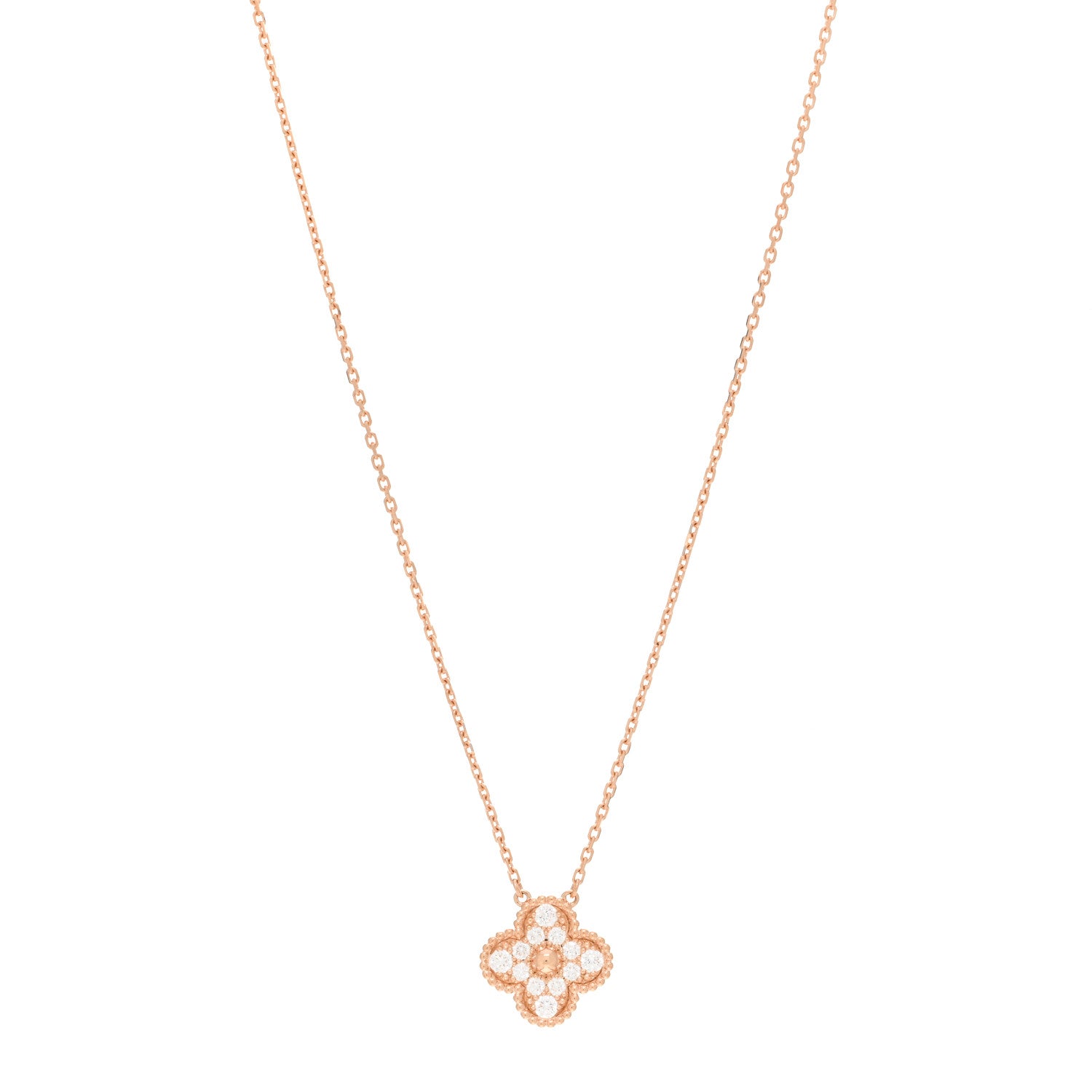Van Cleef & Arpels 18K Rose Gold Diamond Vintage Alhambra Pendant Necklace 1 of 6