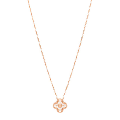 Van Cleef & Arpels 18K Rose Gold Diamond Vintage Alhambra Pendant Necklace 1 of 6