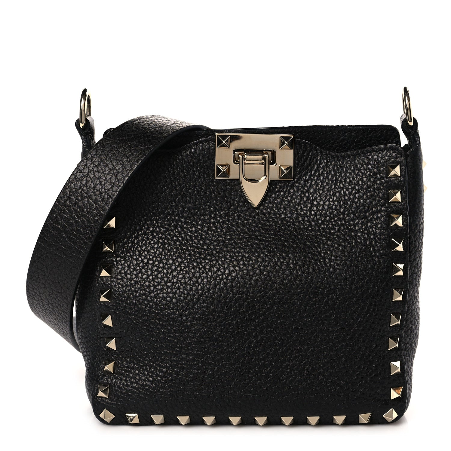 Valentino Garavani Pebbled Calfskin Mini Rockstud Flip-Lock Messenger Bag Black 1 of 8