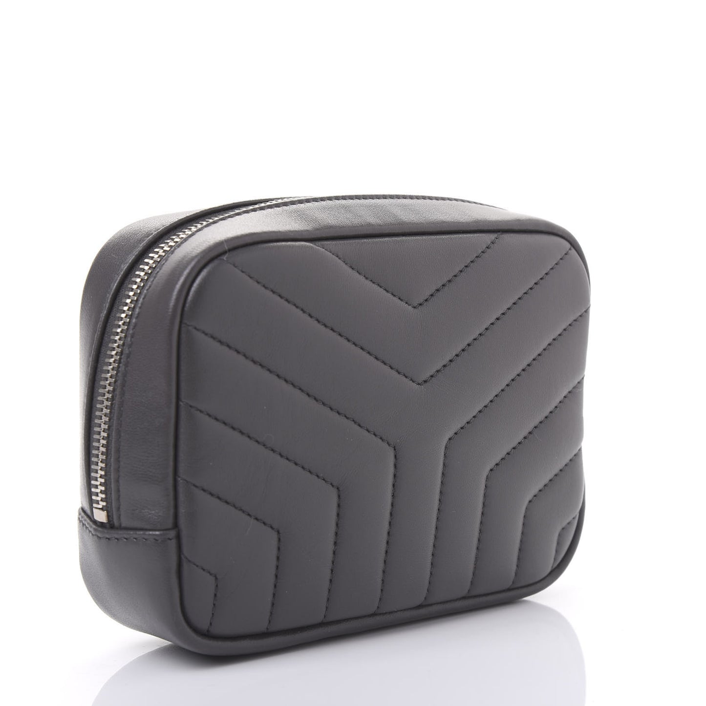 Lambskin Y Quilted Monogram Loulou Cosmetic Case Asphalt Grey