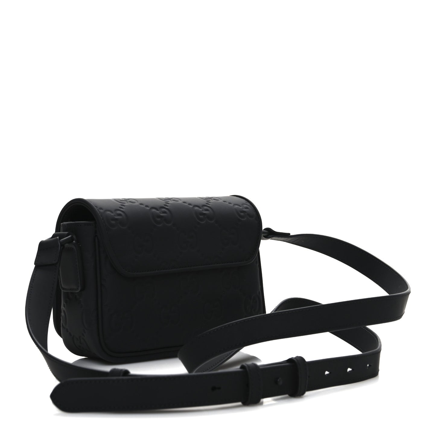 Rubber Effect Calfskin GG Mini Messenger Bag Black