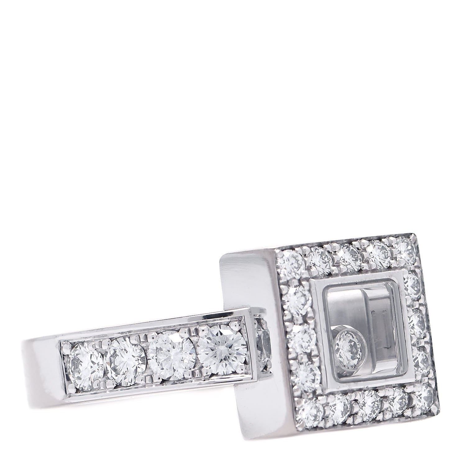 Chopard 18K White Gold Diamond Happy Diamond Pave Square Ring 53 6.25 5 of 7