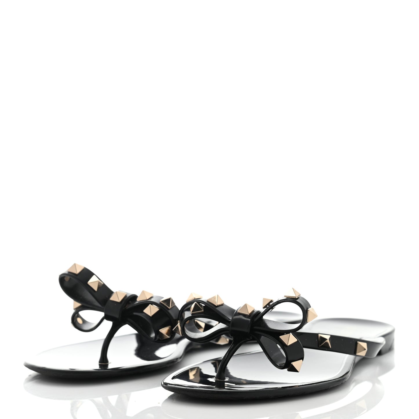 PVC Jelly Rockstud Bow Thong Sandals 38 Black