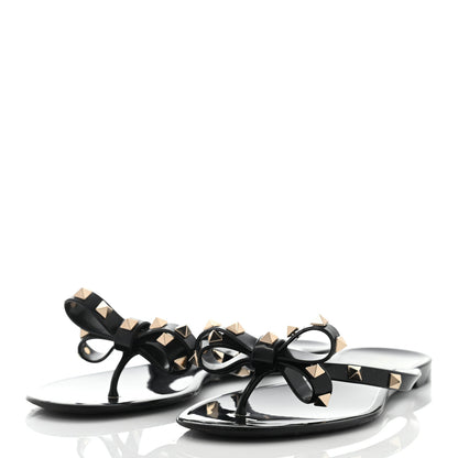 Valentino Garavani PVC Jelly Rockstud Bow Thong Sandals 38 Black 3 of 11