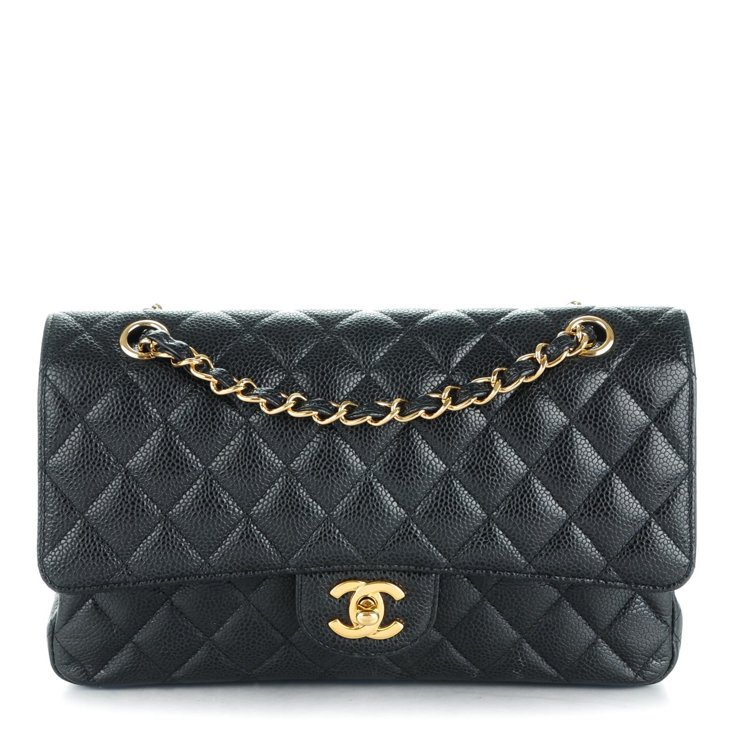 Caviar Quilted Medium Double Flap Black