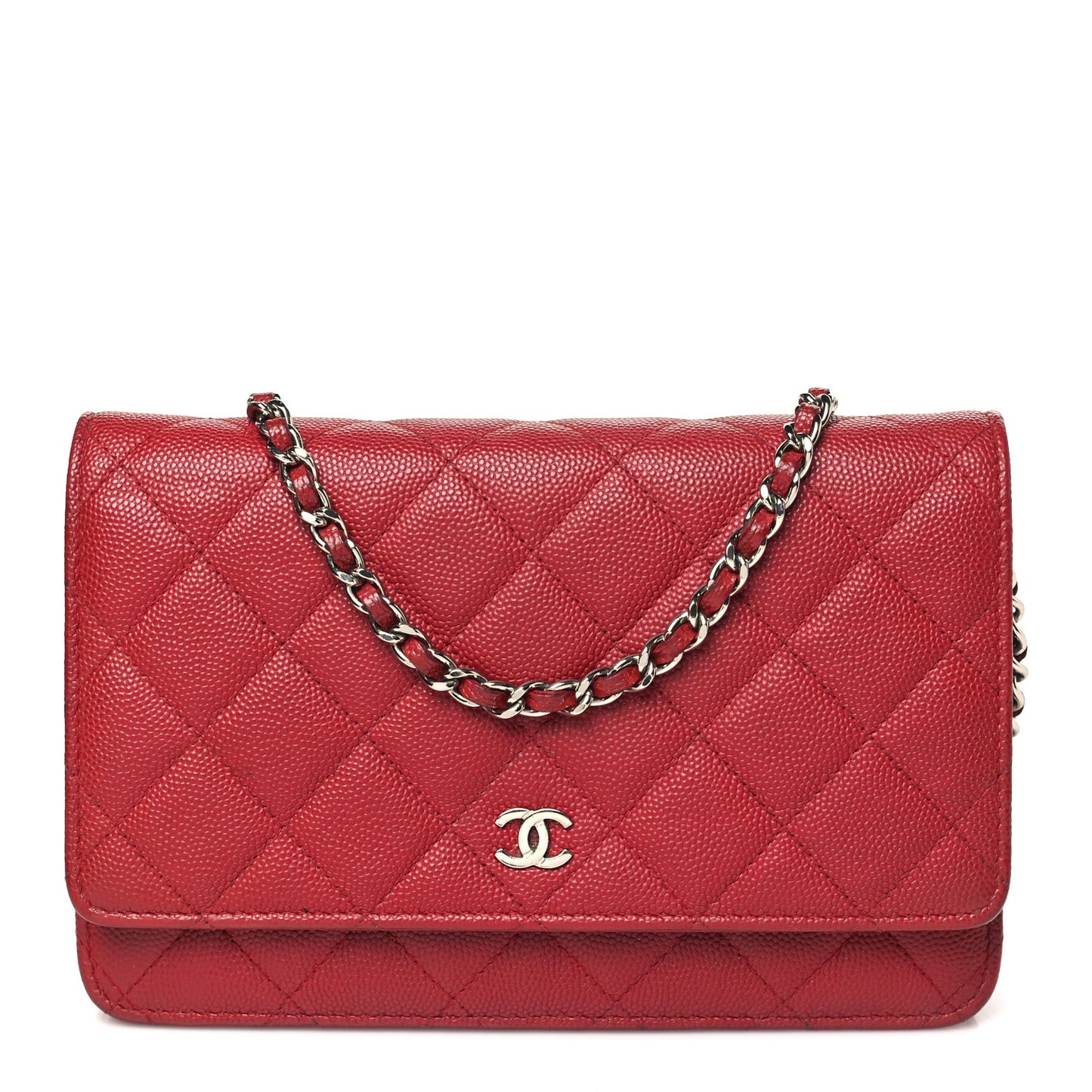 Caviar Quilted Wallet on Chain WOC Dark Red