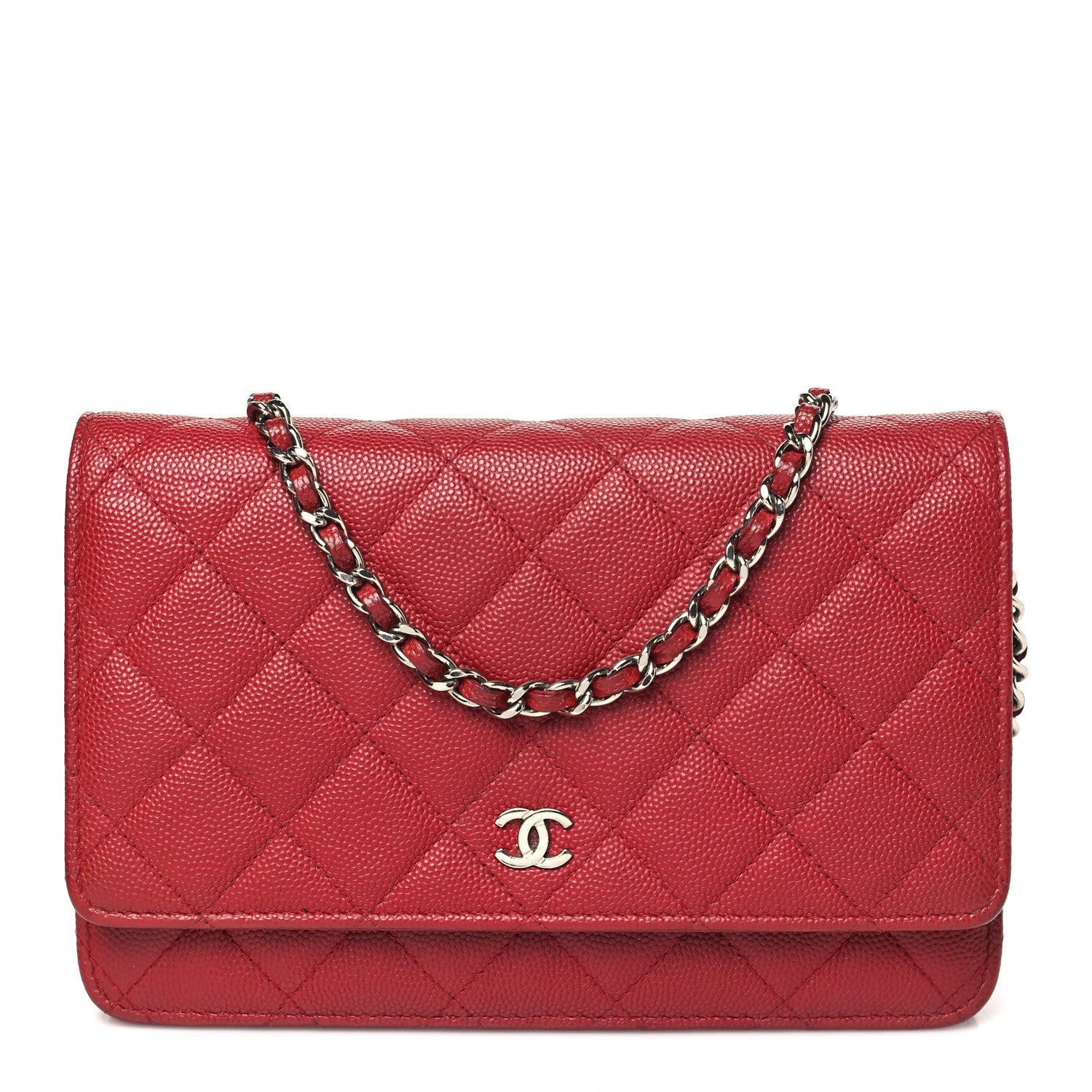 Chanel Caviar Quilted Wallet on Chain WOC Dark Red 1 of 12