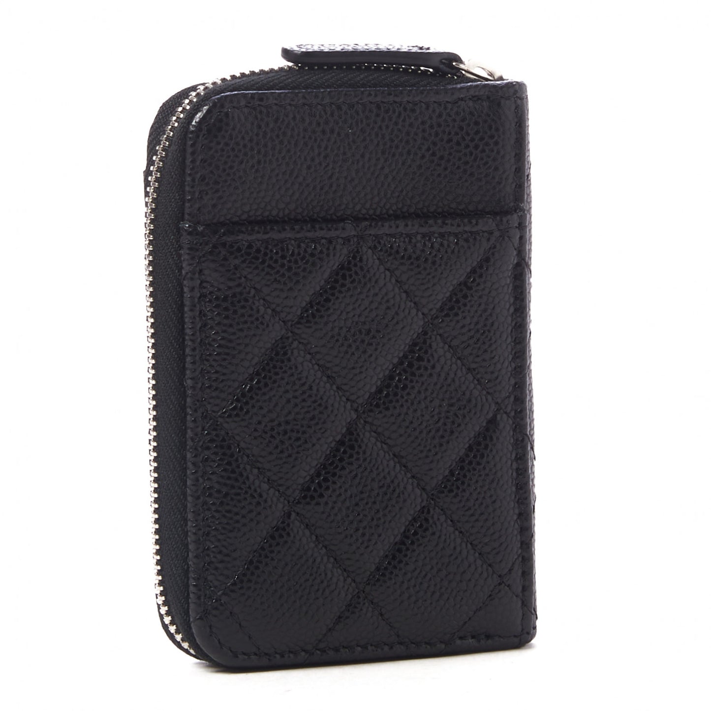 Caviar Quilted Zip Card Holder Black