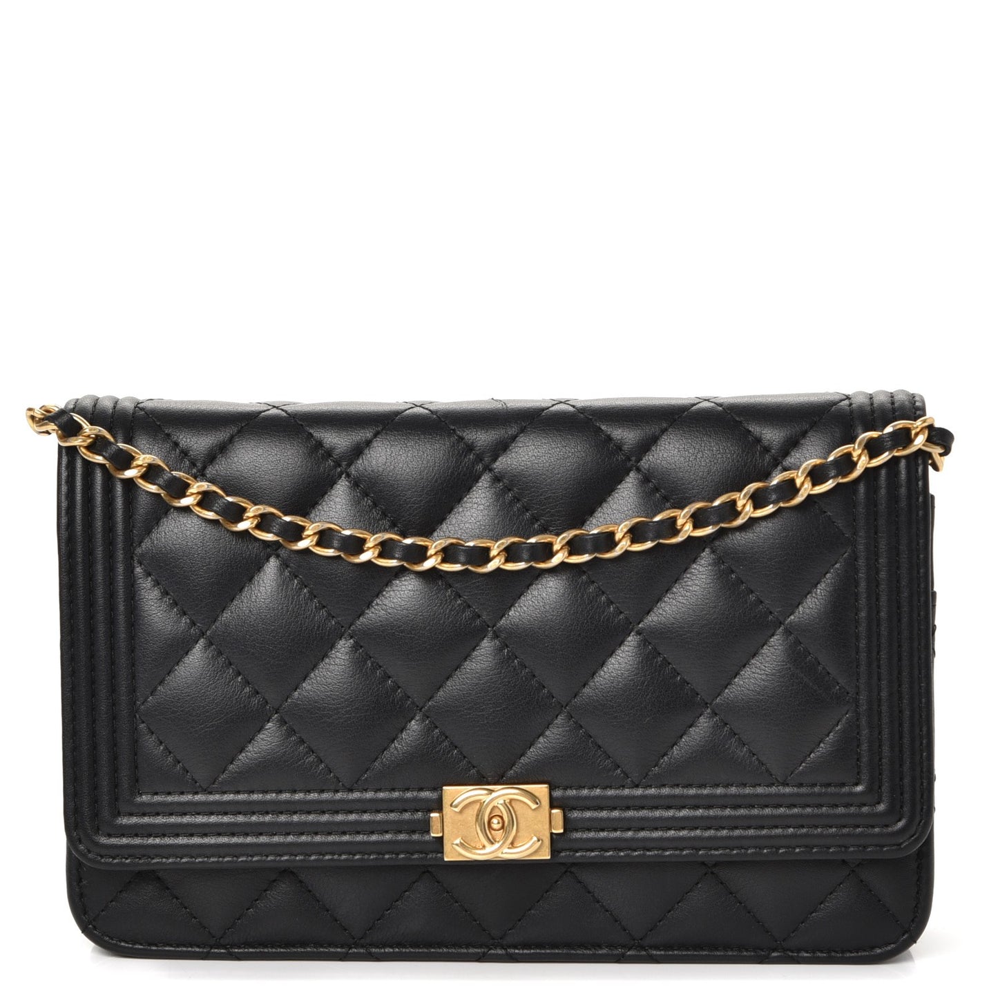 Calfskin Quilted Boy Wallet On Chain WOC Black