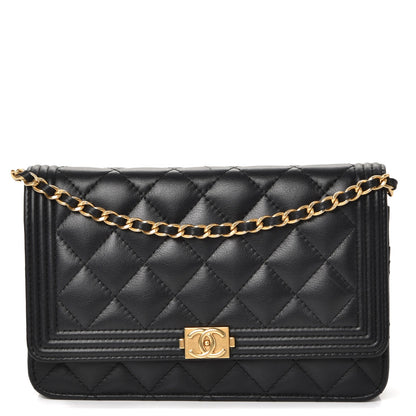 Chanel Calfskin Quilted Boy Wallet On Chain WOC Black 1 of 10