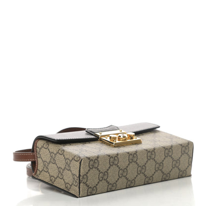 Gucci GG Supreme Monogram Calfskin Mini Padlock Top Handle Shoulder Bag Beige Black Cuir 4 of 10