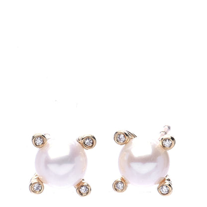 David Yurman 18K Yellow Gold Diamond Pearl 6mm Solari Earrings 1 of 5