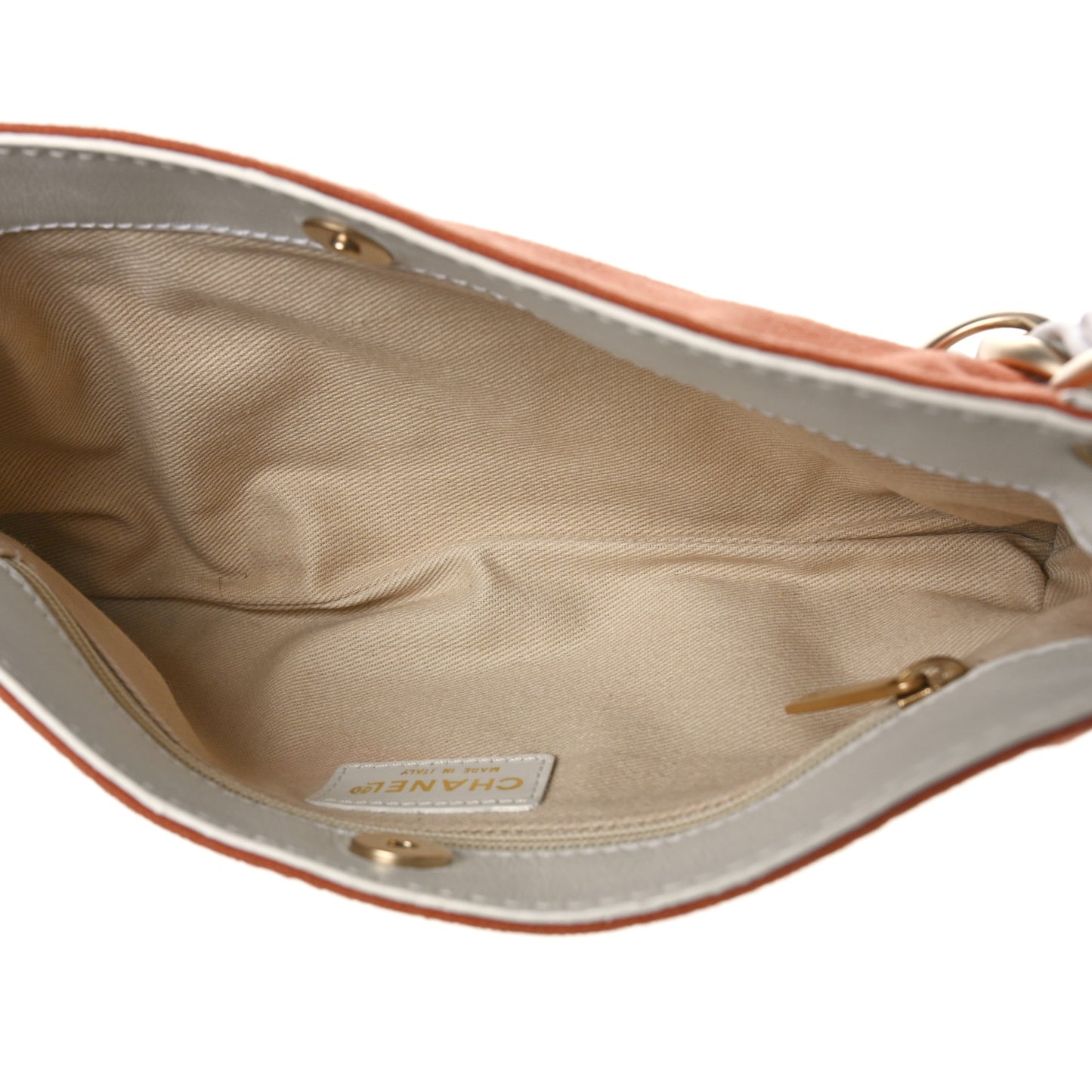 Lambskin Canvas CC Olsen Chain Small Shoulder Bag White Orange