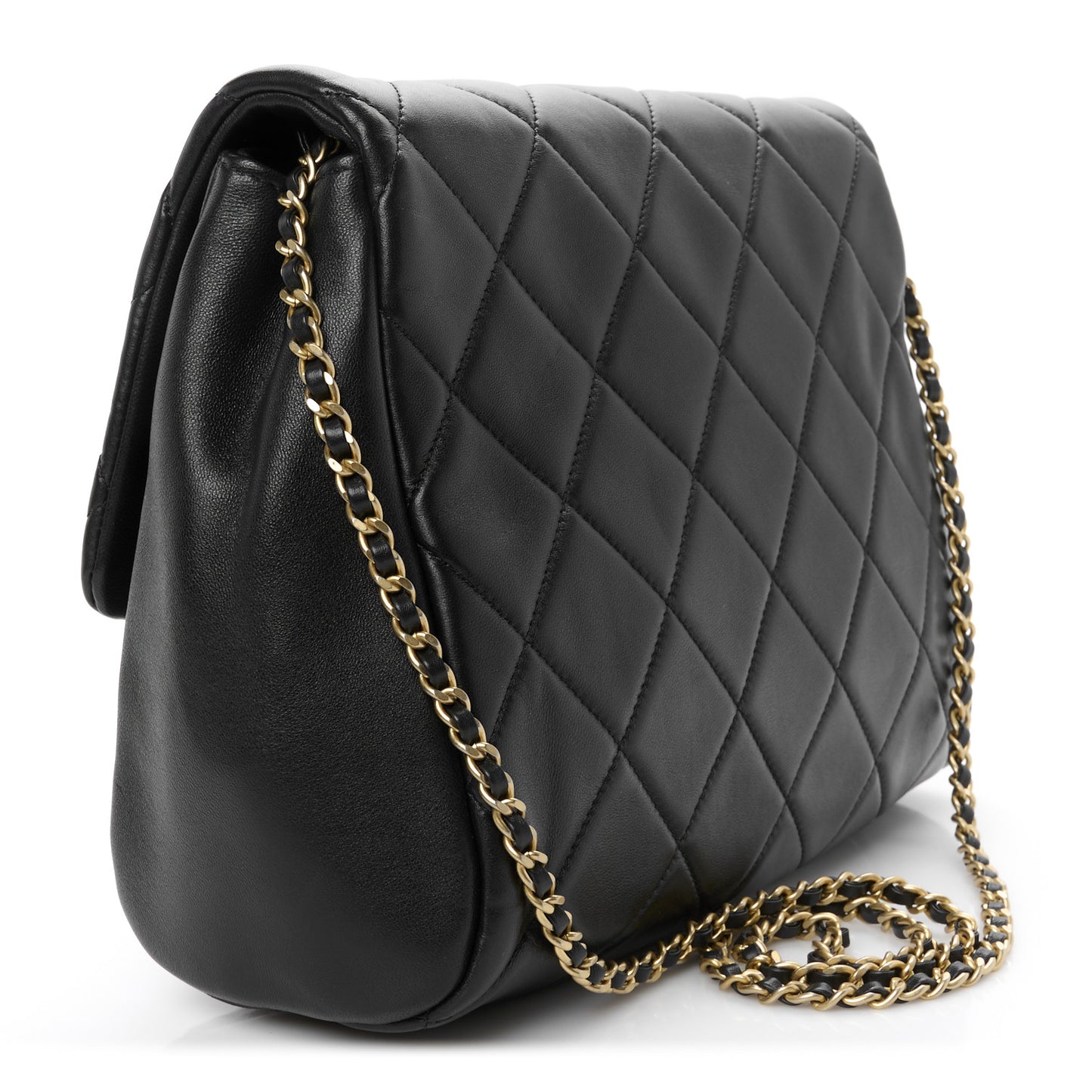 Lambskin Quilted Side Flap Black