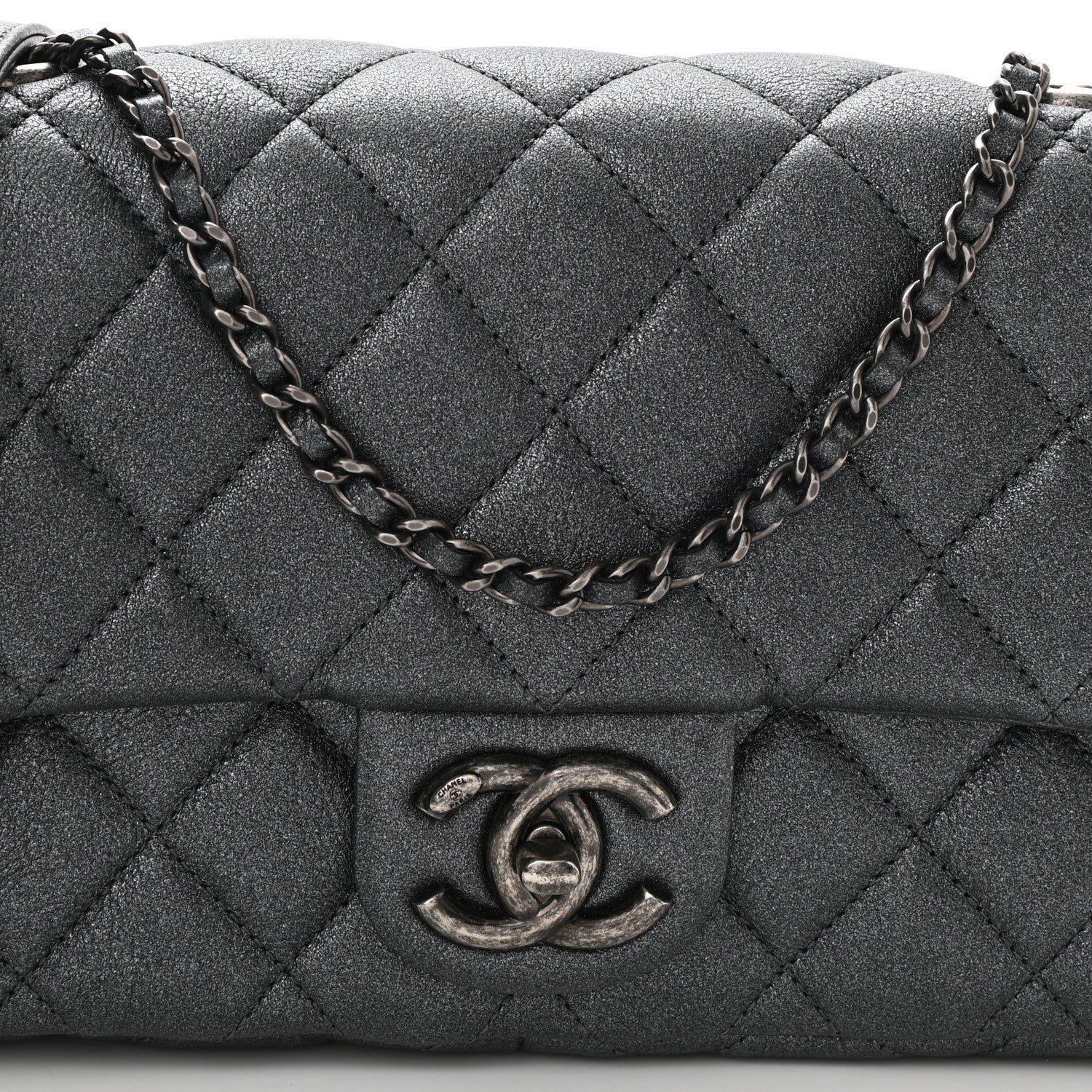 Chanel Metallic Calfskin Quilted Medium CC Eyelet Flap Dark Silver 8 of 11