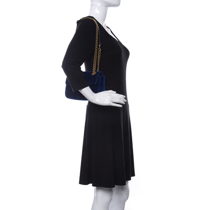 Gucci Velvet Matelasse Mini GG Marmont Shoulder Bag Cobalt Blue 2 of 10